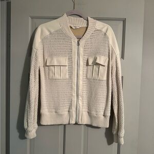 Anthropologie Ivory Knit Bomber Jacket